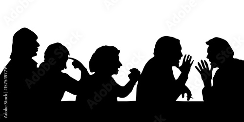 Silhouettes of people arguing with the boss