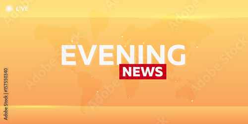 Mass media. Evening news. Breaking news banner. Live. Television studio. TV show.
