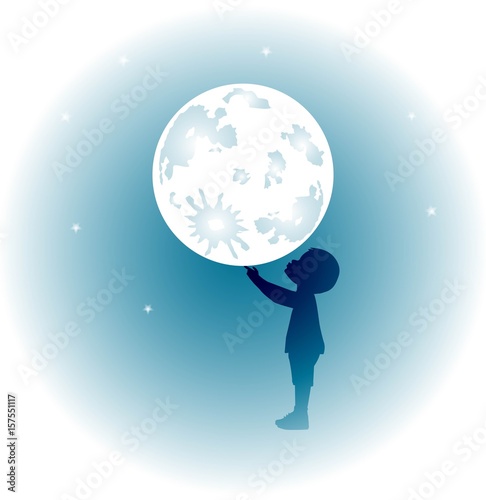 illustrazione di bambino che gioca con la luna