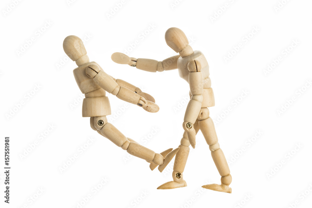 wooden Mannequin Punch concept on isolate white background. wooden Mannequin Punch concept on isolate white background.