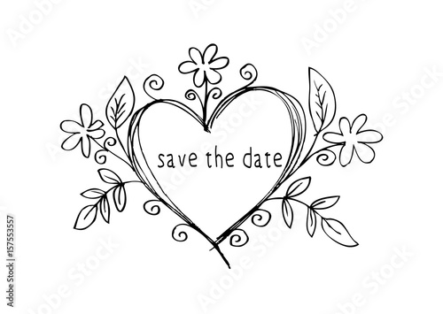 Save the date card. Hand drawn weddings elements.