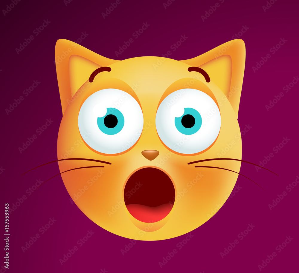 Cute Surprised Emoticon Cat on Dark Background. Isolated Vector Illustration 