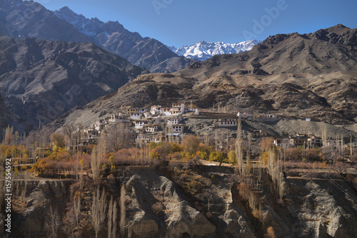 beautiful scenic view of small village on a mountain in Leh Ladakh India