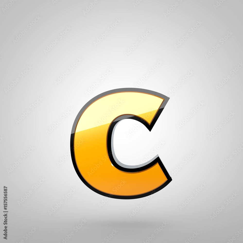 Gold letter C lowercase with black fillet Gold letter C lowercase with black fillet