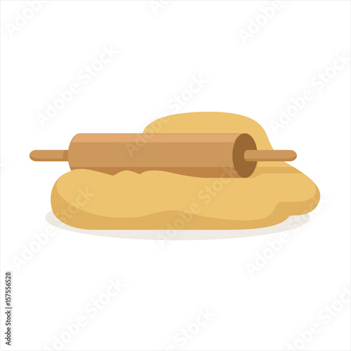 Fresh raw dough and rolling pin vector Illustration photo