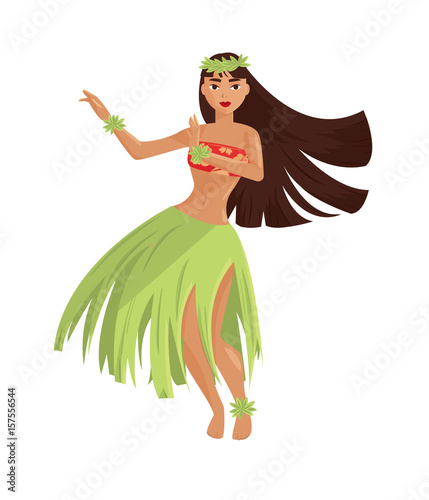 Hawaiian hula dancer young pretty woman. Vector illustration