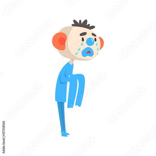 Sad crying clown colorful cartoon character vector Illustration