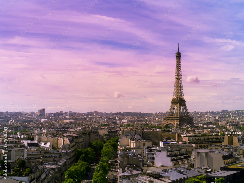 View of Paris with Eiffel tower from Are de Triomphe
