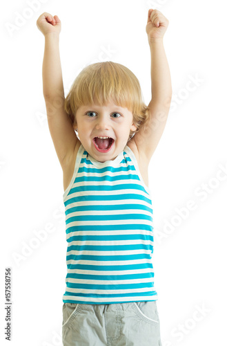 child boy with arms up look...