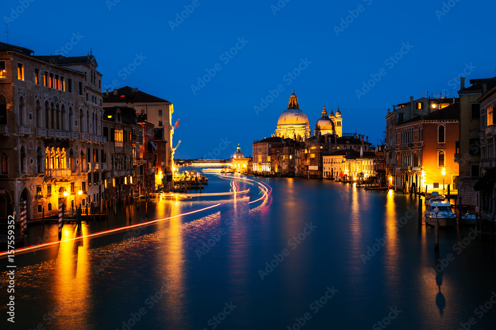 Venice, Italy. Basilica Santa Maria della Salute at night