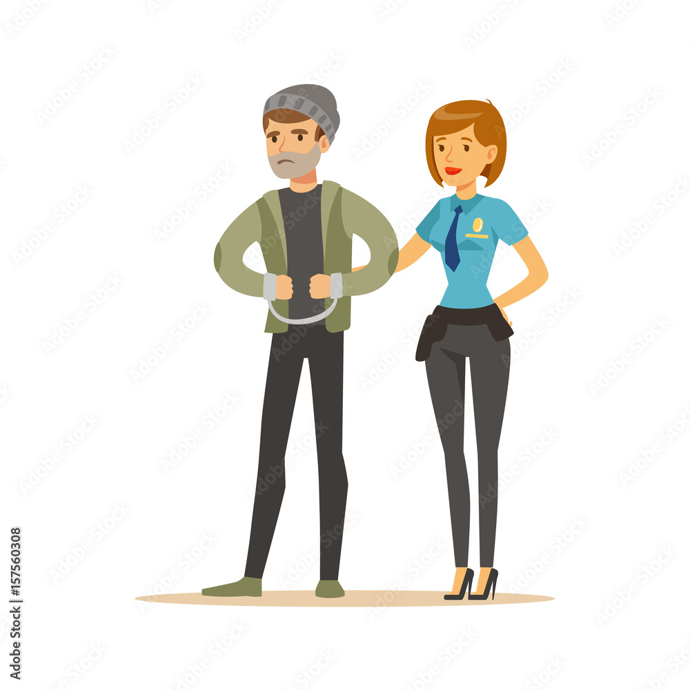 Police women officer arresting thief, character vector Illustration Police women officer arresting thief, character vector Illustration