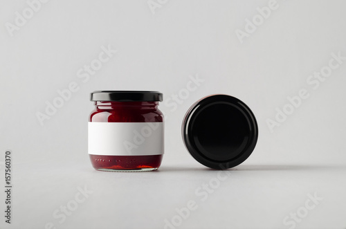 Strawberry Preserves Jar Mock-Up - Two Jars. Blank Label