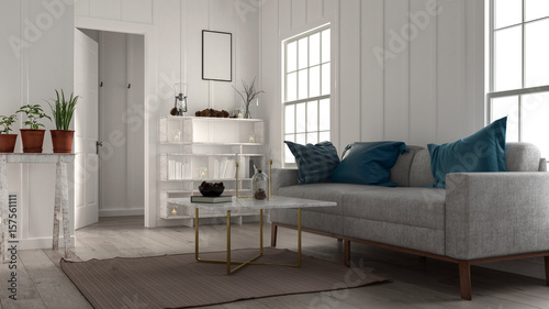 Fotografie Small cozy living room with large sofa