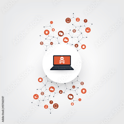 Network Vulnerability, Vulnerable Smart Devices - IT Security Concept Design, Vector illustration