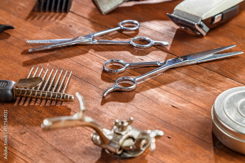 scissors and tools for dog grooming on the table