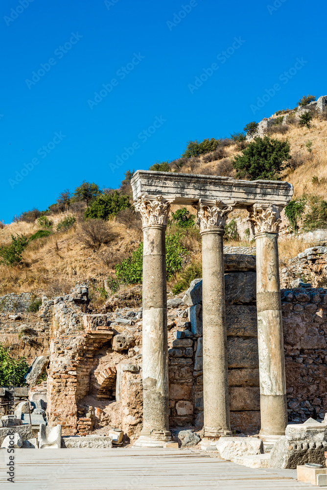 Columns at Ephesus ancient city, Izmir province, Turkey