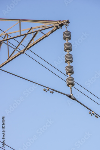 Electricity supply towers and structures transmit power along high voltage wires and cables photo