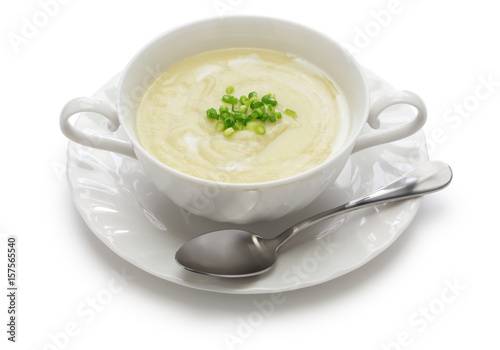 vichyssoise, cold potato soup, american summer cuisine isolated on white background