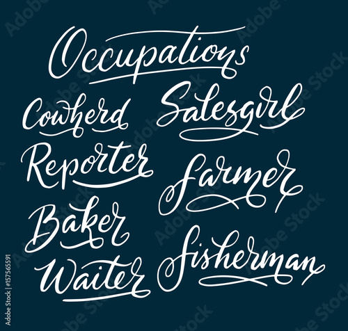 Reporter and salesgirl profession hand written typography. Good use for logotype, symbol, cover label, product, brand, poster title or any graphic design you want. Easy to use or change color
