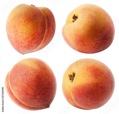 Peach isolated. Collection of different whole peach fruits isolated on white with clipping path