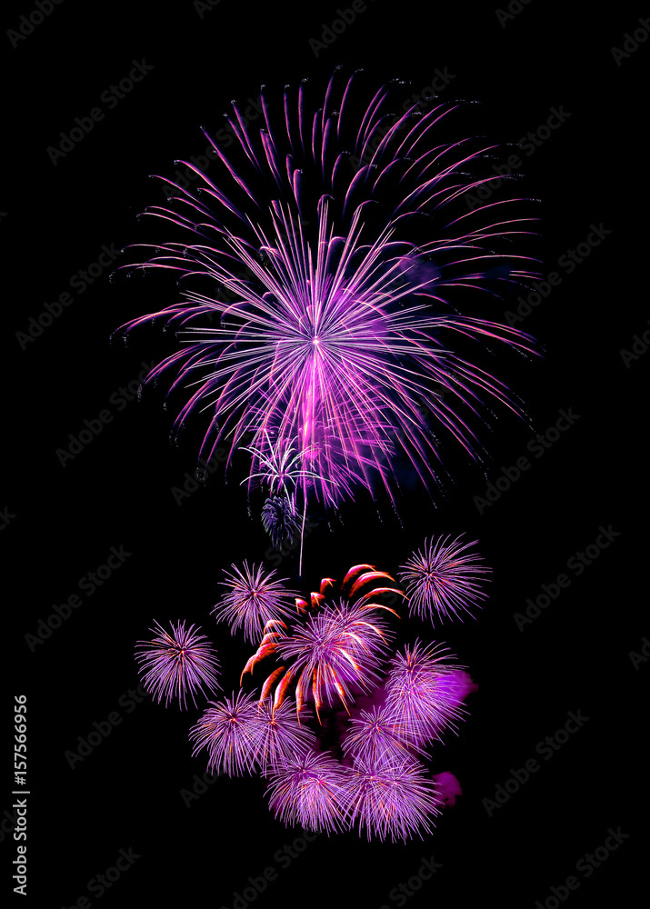 fireworks new year celebrate -  beautiful colorful firework isolated display with light reflex in water display for celebration happy new year and merry christmas on black isolated background
