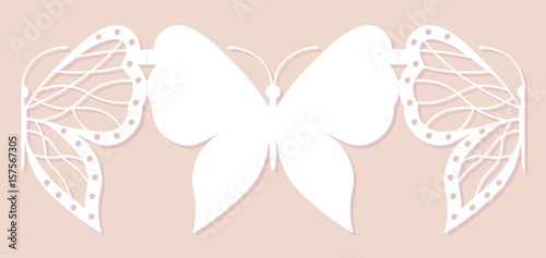 Invitation card, wedding decoration, design element. Elegant butterfly laser cut. Vector illustration.