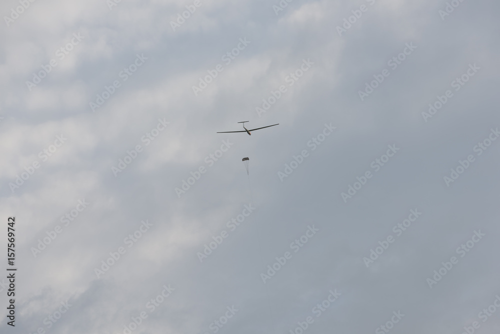 Sailplane pulled up in the air on a winding