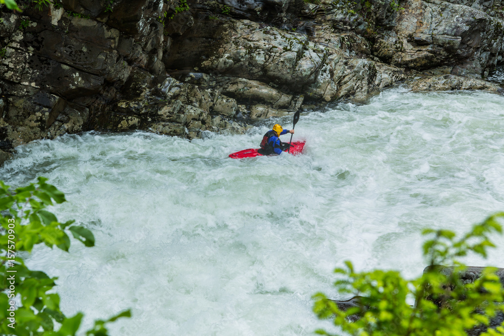 Kayaker In Whitewater At The Sinks In Smoky Mountains