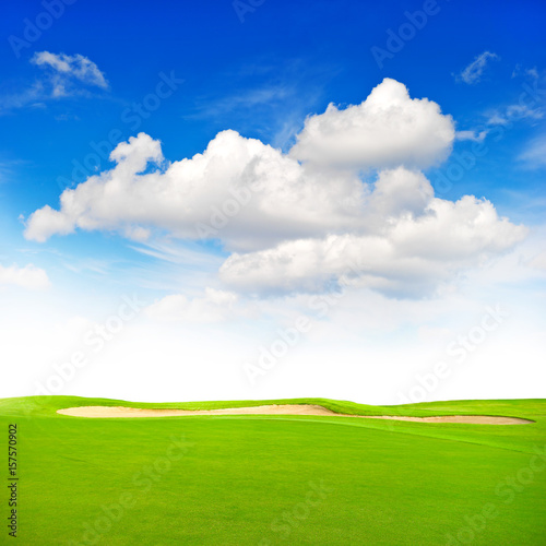 Green field blue sky Nature background Spring landscape