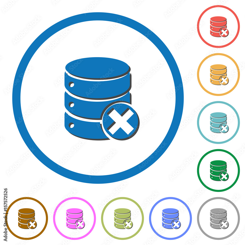 Database cancel icons with shadows and outlines Database cancel icons with shadows and outlines