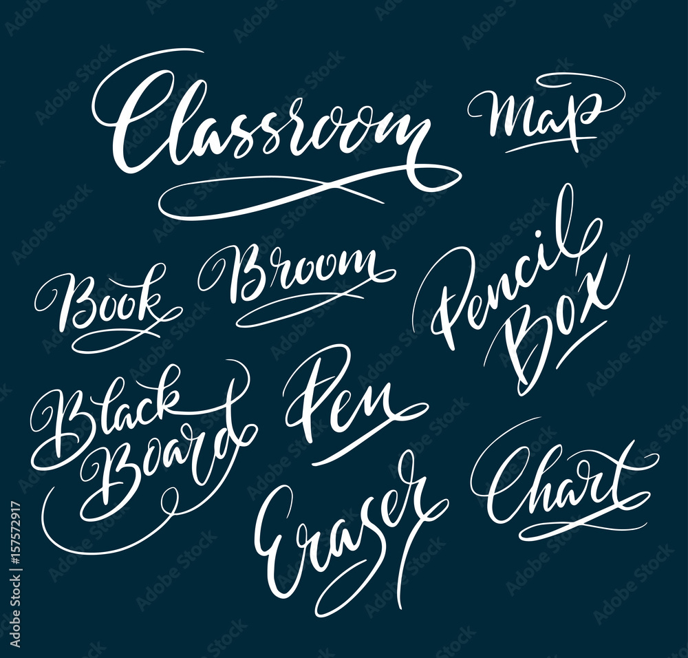 Classroom and blackboard hand written typography. Good use for logotype, symbol, cover label, product, brand, poster title or any graphic design you want. Easy to use or change color
Classroom and blackboard hand written typography. Good use for logotype, symbol, cover label, product, brand, poster title or any graphic design you want. Easy to use or change color