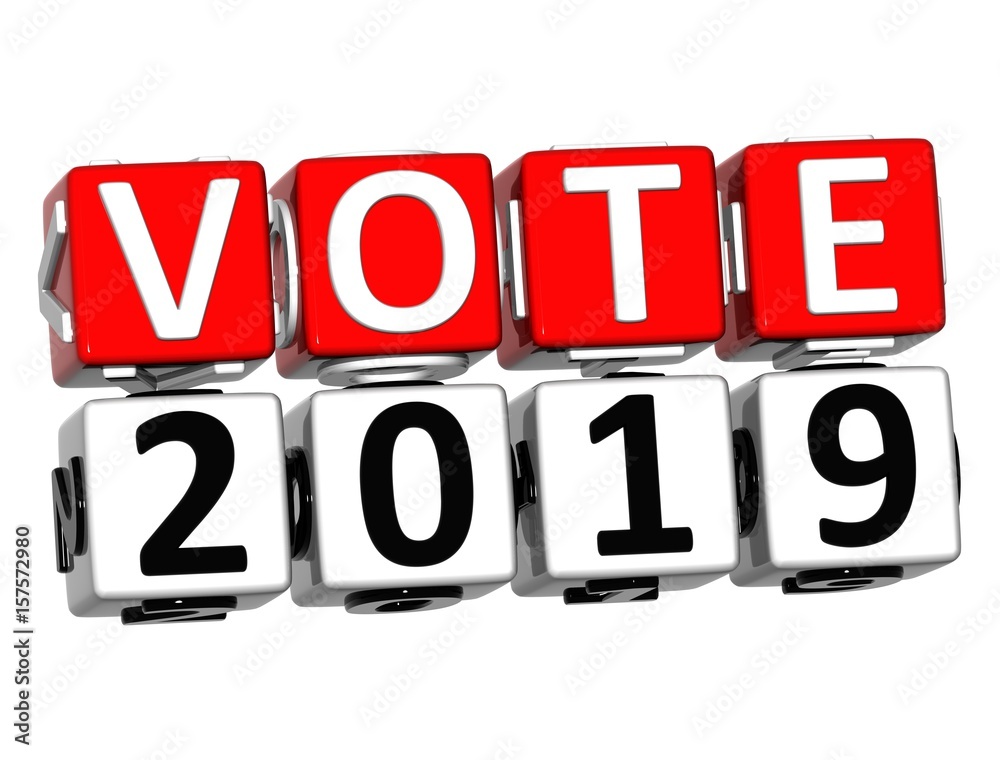 3D Block Red Text VOTE 2019 over white background. 3D Block Red Text VOTE 2019 over white background.