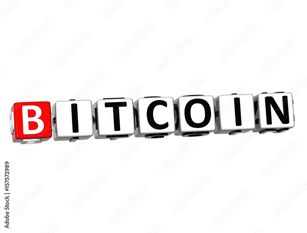 3D Block Text BITCOIN over white background.
