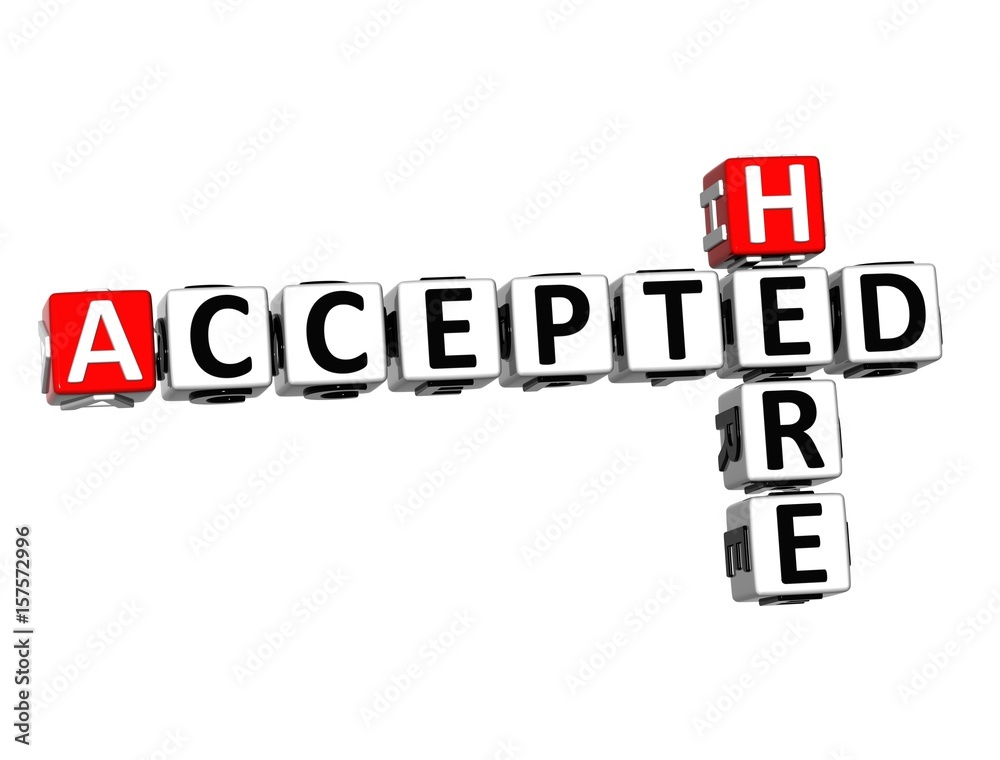 3D Crossword Accepted Here over white background. 3D Crossword Accepted Here over white background.