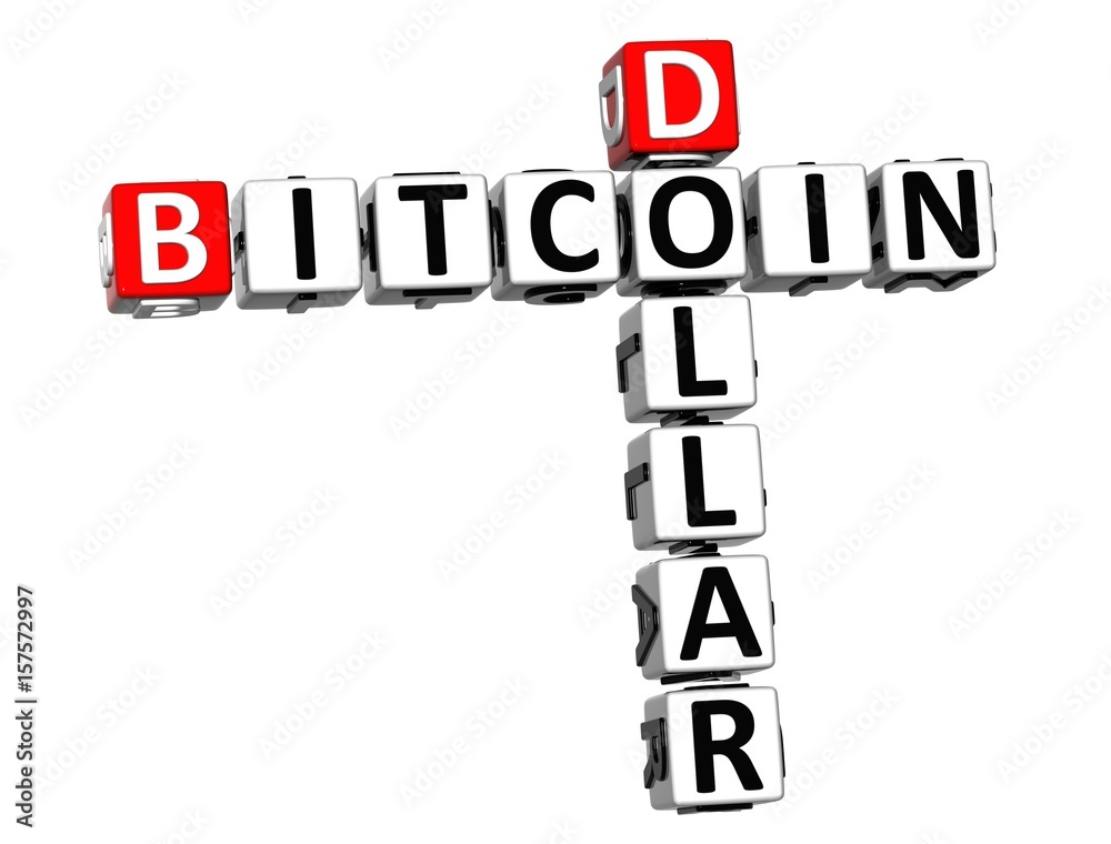 3D Crossword Bitcoin Dollar over white background. 3D Crossword Bitcoin Dollar over white background.