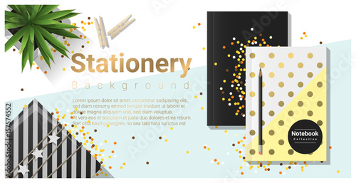 Creative scene with colorful stationery background , vector , illustration