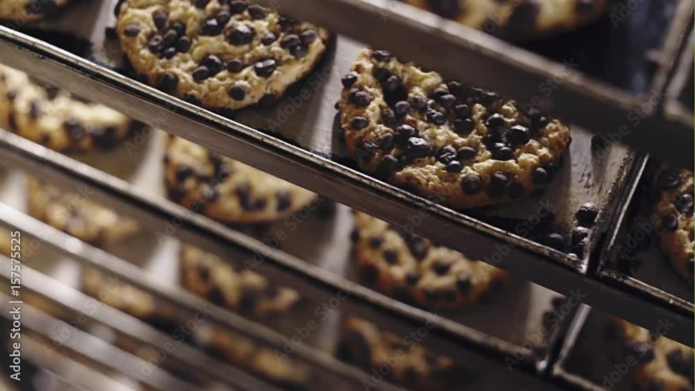 Chocolate chip cookies on trays