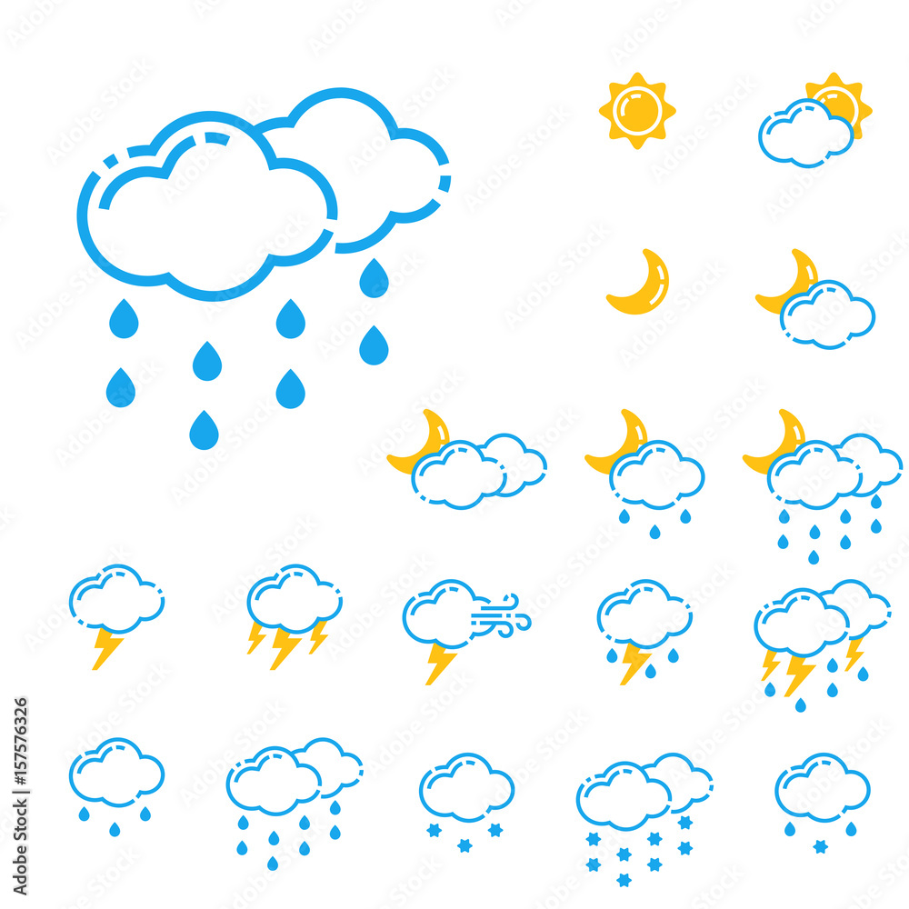 Obraz Set of weather icons vector illustration season outline design thunder temperature sign