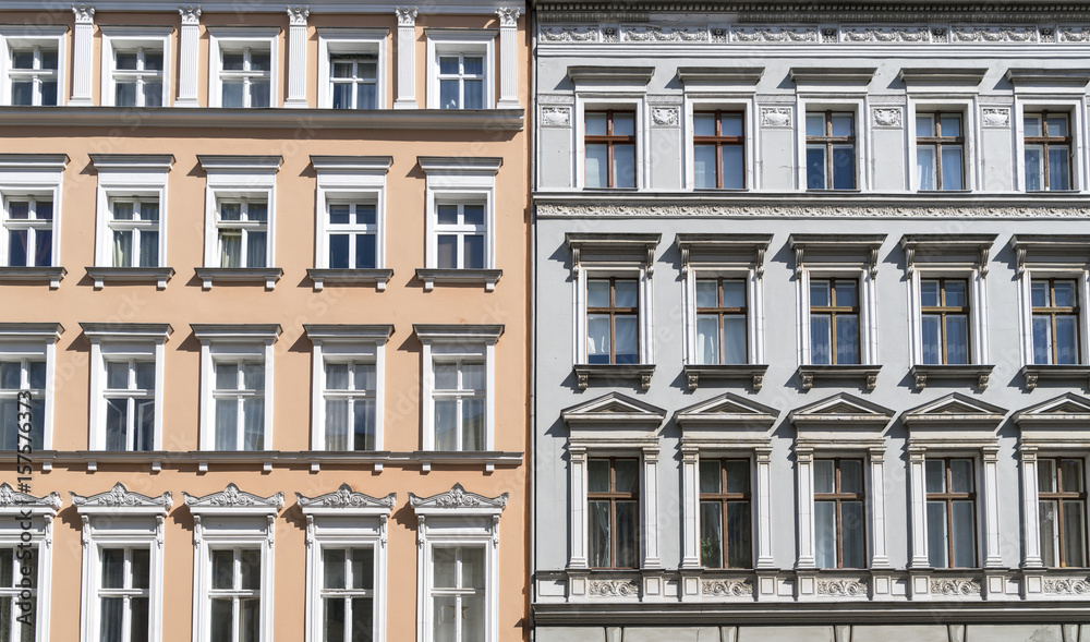 tow old houses with stucco in Berlin Kreuzberg