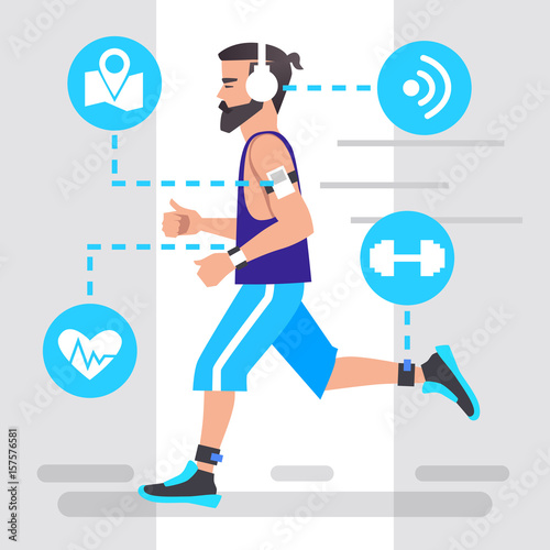 Sports and new technologies. Modern man jogging photo