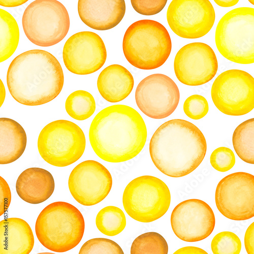 Round yellow dots watercolor stains seamless pattern