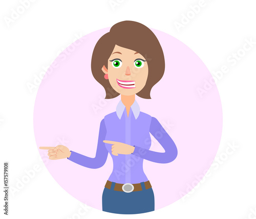 Businesswoman showing something beside of her