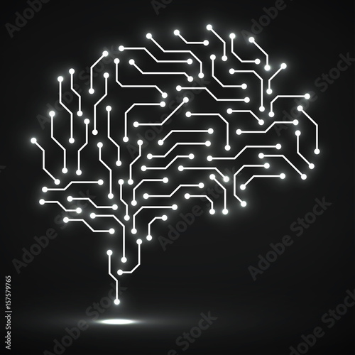 Technological neon brain. Circuit board. Abstract vector background