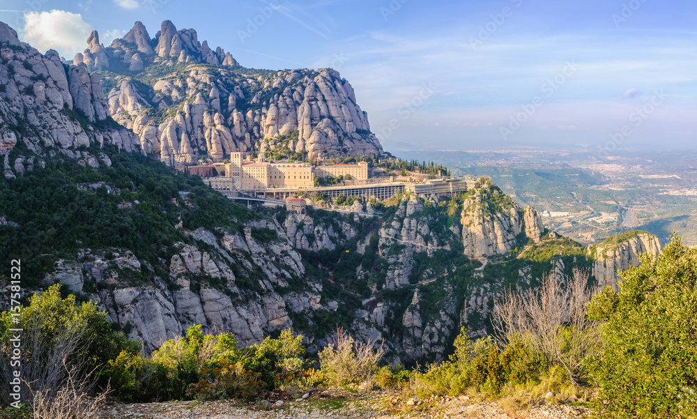 View of the monastery in Montserrat Mountain, Spain
