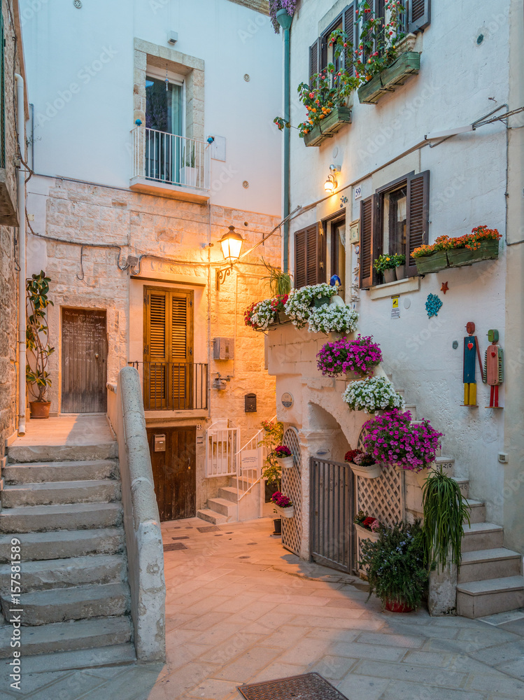 Fototapeta premium Polignano a Mare wieczorem, prowincja Bari, Apulia, Włochy.