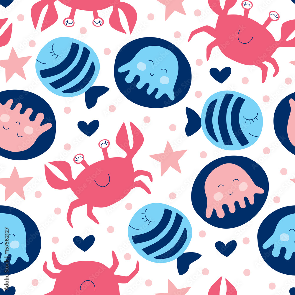 seamless sea fishes and crabs pattern vector illustration seamless sea fishes and crabs pattern vector illustration
