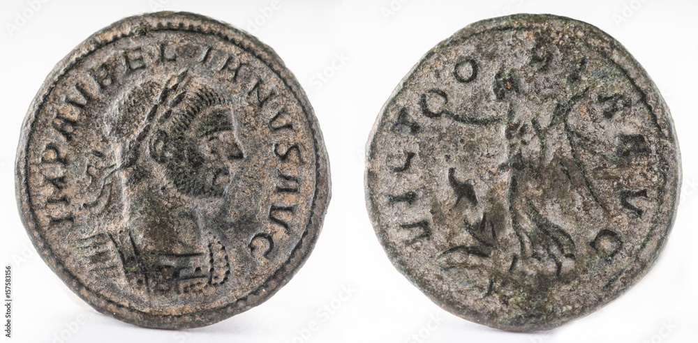 Ancient Roman copper coin of Emperor Aurelian. Denarius. Ancient Roman copper coin of Emperor Aurelian. Denarius.