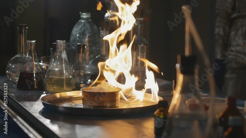 Explosion during the experiment. Unsuccessful experiment in the chemical laboratory. photo
