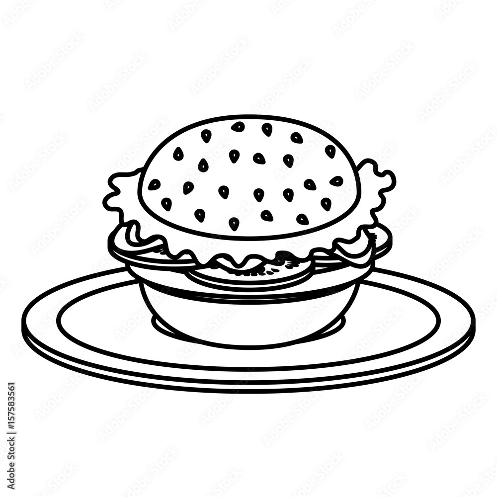 dish with delicious hamburger fast food vector illustration design dish with delicious hamburger fast food vector illustration design