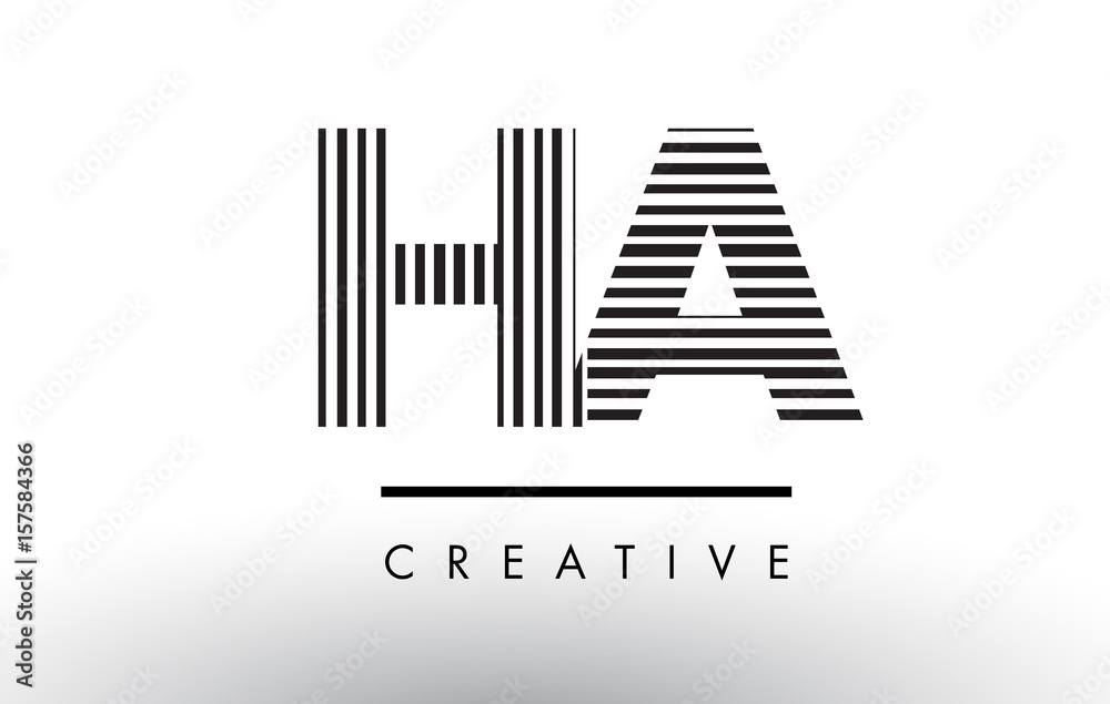 HA H A Black and White Lines Letter Logo Design.